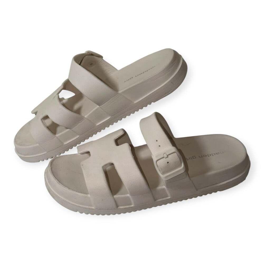 Madden Girl Darling Slide Sandals, Womens 8.5, White, Coquette, Resort Style